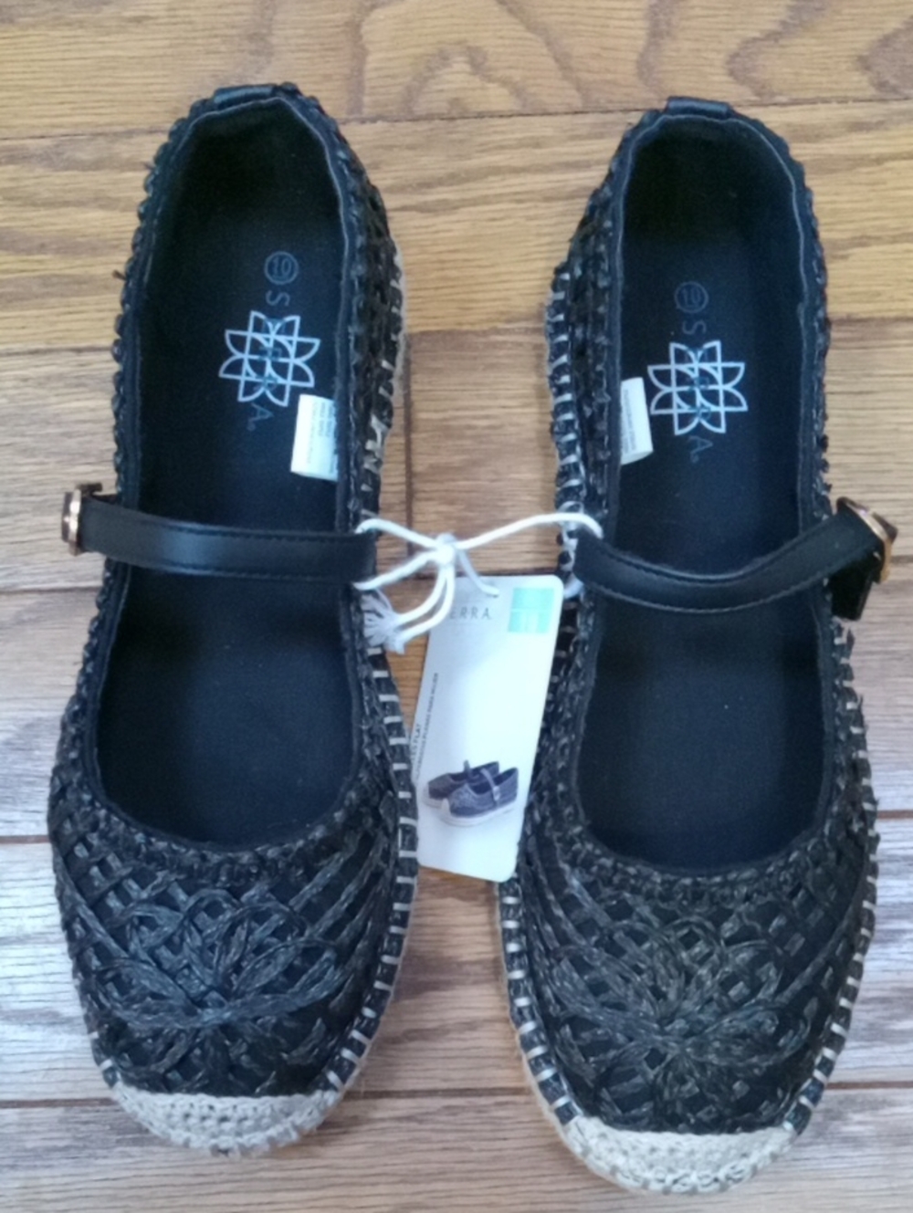 NWT Serra Black Woven Mary Jane Espadrille Flats with Strap